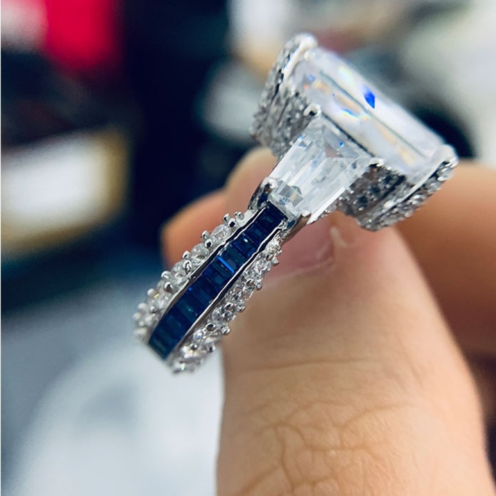 Italo Radiant Cut Unique Engagement Ring Eternity Ring 925 Sterling Silver - Picture 12 of 13